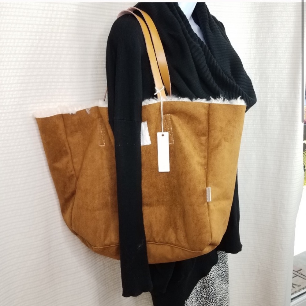 Faux suede/shearling bag
